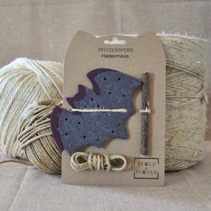 Pfotenwerk DIY-Katzenspielzeug Fledermaus in Verpackung mit Wollfilz, Hanfschnur und Matatabi